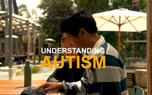 Autistic person with support worker. Header says "Understanding Autism"